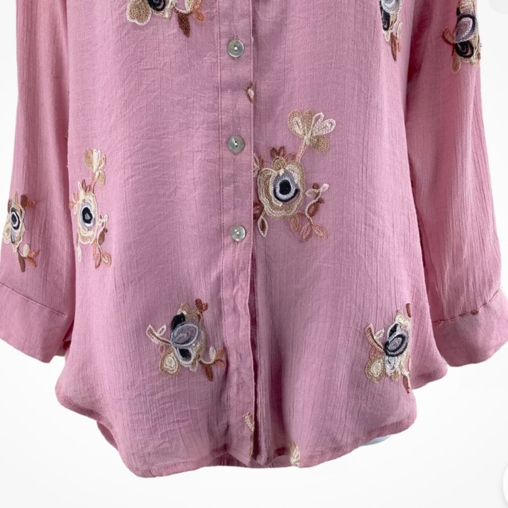 NWOT Anthro’s Fig and Flower Mauvy Pink Floral Embroidered Tunic Top Size S - Picture 3 of 7